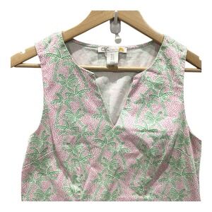 C & C California Women's Size 10 Knee Length Palm‎ Tree Green Pink Paisley Dress